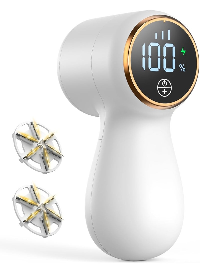 Rechargeable Fabric Shaver Lint Remover, Sweater Shaver with 3-Speed Control, LED Display Clothes Shaver, 6-Leaf Stainless Steel Blades, Suitable for Clothes, Sweater, Couch, Blanket, Wool (White) - Image 1