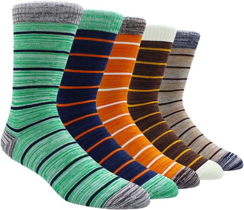 TOEJYJ Mens Fun Dress Socks, Pattern Funny Casual Socks Pack, Colorful Striped Cotton Novelty Socks Size 10-13 - Image 1