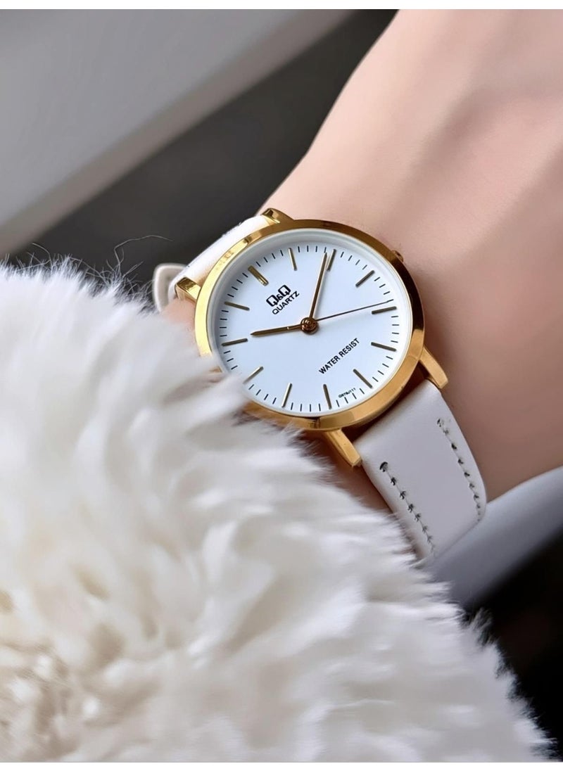 Q&Q - Elegant Slim Case Women's Leather Band Wristwatch - Image 1