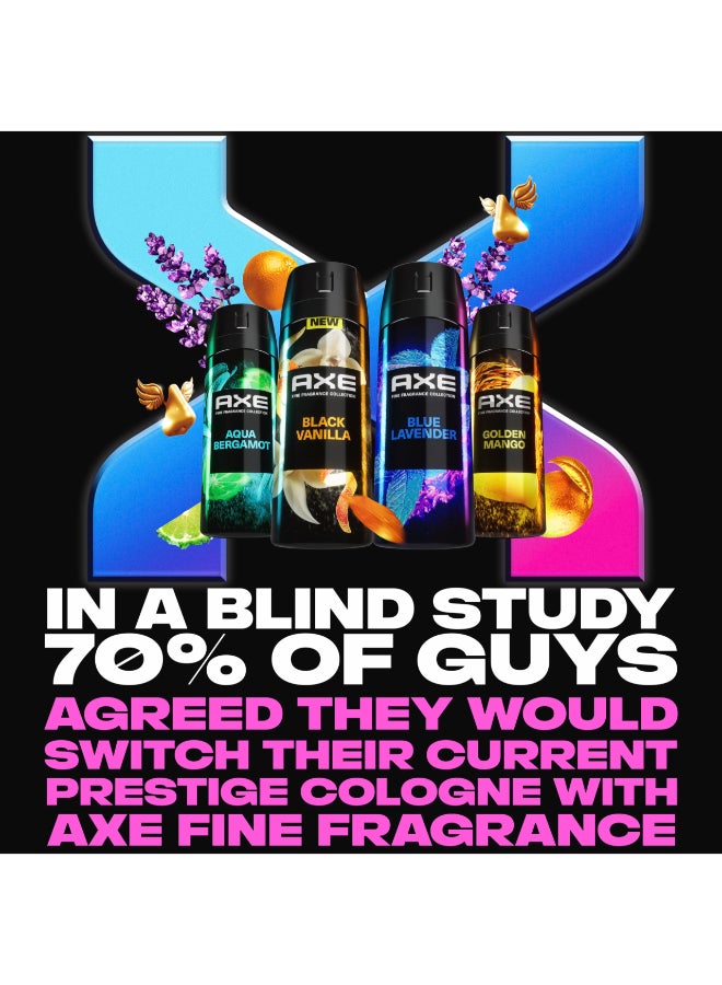 Axe مجموعة AXE للعطور الفاخرة رذاذ الجسم للرجال مجموعة متنوعة لافندر أزرق أكوا برغموت مانجو ذهبي فانيليا سوداء عبوة من 4 72 ساعة حماية من الروائح خالية من الألمنيوم 4 أونصات - Image 4