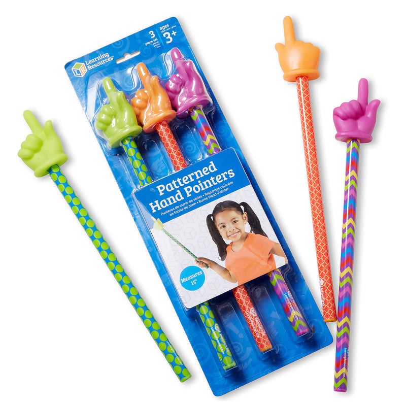 Learning Resources 15 Patterned Hand Pointers Set of 3 Pointer Finger Stick Teacher for Classroom for Focus for Reading Presentation Tools - Image 4