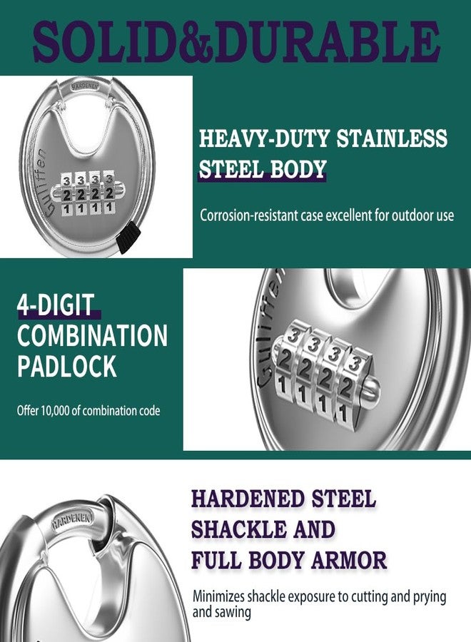 Guliffen Discus Combination Lock,Heavy Duty Stainless Steel Disc Combination Padlock for Storage Unit, Sheds, Garages and Trailer - Image 3