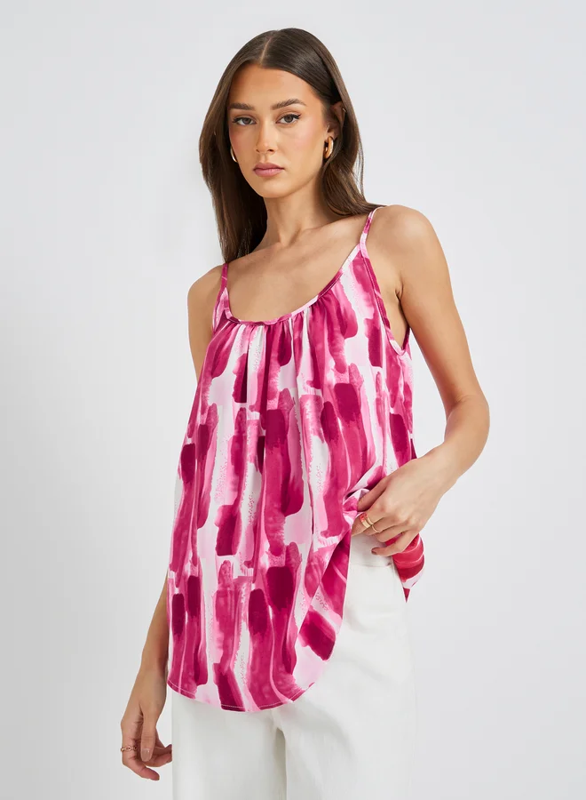 Take Two Printed Strappy Pleated Top