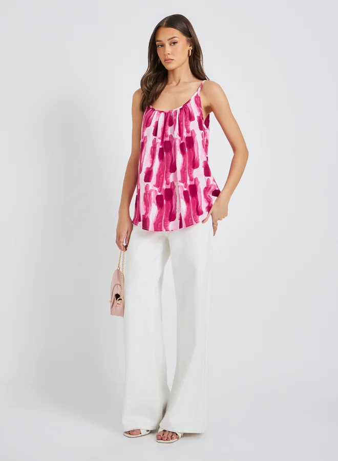 Take Two Printed Strappy Pleated Top