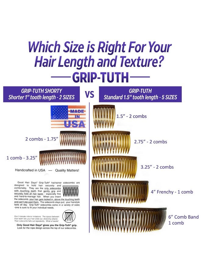 Good Hair Days Griptuth Combs Set Of 2 Hair Side Combs Hair Combs For All Types Of Hair Decorative & Hair Styling Women Accessories (Tortoise Shell 2 ¾ ″ Wide) - Image 5