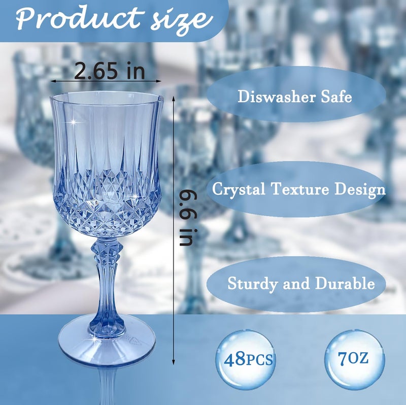 LEYIQU Plastic Wine Glasses, Plastic Goblets Vintage Style Cordial Unbreakable Drinking Glasses for Wedding Reception, Grand Event Party Supplies, Easte (48, Blue) - Image 2