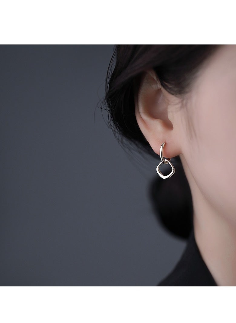 xozgdovg Quadrilateral sterling silver smooth diamond earrings temperament earrings  - Image 2