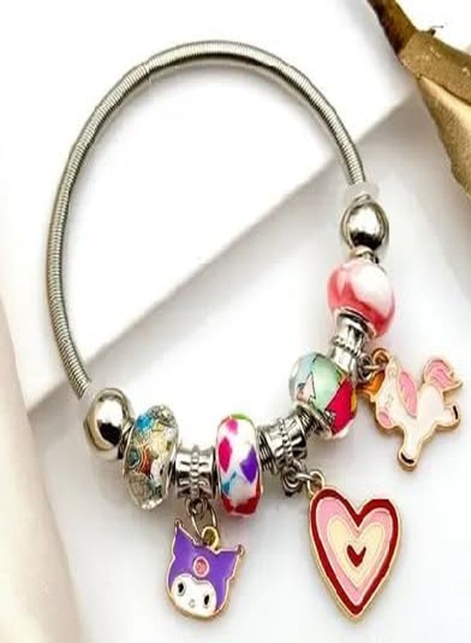 Plenteous Stainless Steel Wraparound Bracelet Girls Inspired Pink Bead Charm Adjustable Bangle Elegant Stylish Jewelry Jewellery Street Fashion Accessory Gift Women Teenagers (1PCS) - Image 2