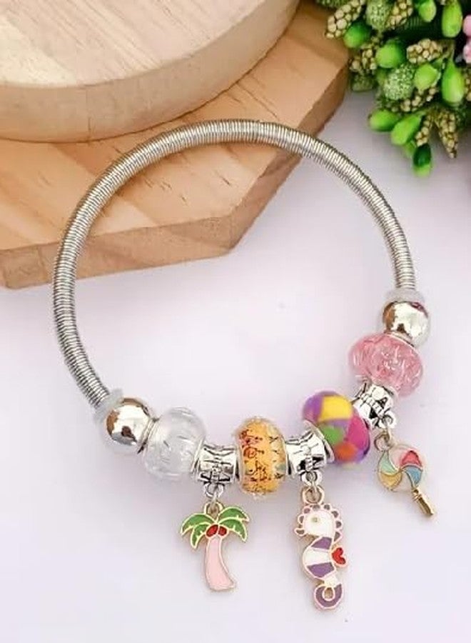Plenteous Stainless Steel Wraparound Bracelet Girls Inspired Pink Bead Charm Adjustable Bangle Elegant Stylish Jewelry Jewellery Street Fashion Accessory Gift Women Teenagers (1PCS) - Image 3