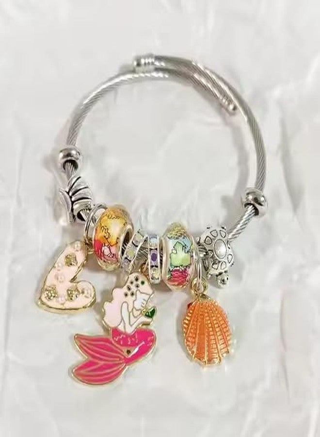 Plenteous Stainless Steel Wraparound Bracelet Girls Inspired Pink Bead Charm Adjustable Bangle Elegant Stylish Jewelry Jewellery Street Fashion Accessory Gift Women Teenagers (1PCS) - Image 4
