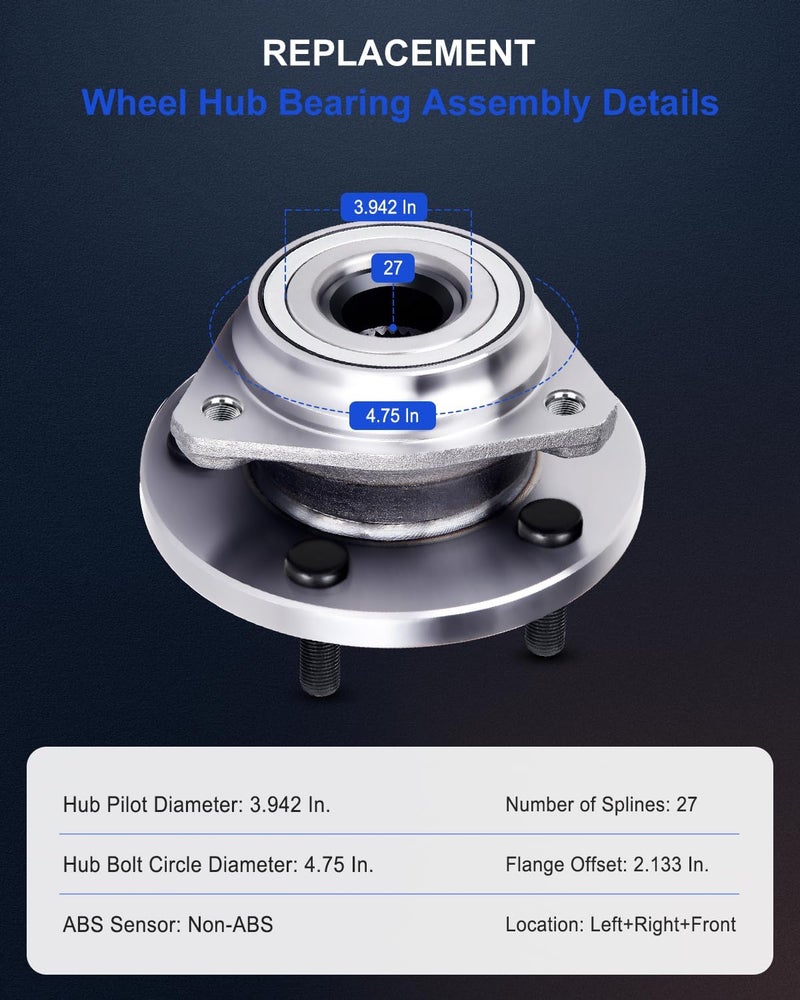 ECCPP Wheel Hub and Bearing Assembly Front 513159 fit 1999-2004 Jeep Grand Cherokee 4.0L 4.7L 5 lugs wheel hub no ABS 3 Bolt Flange - Image 5
