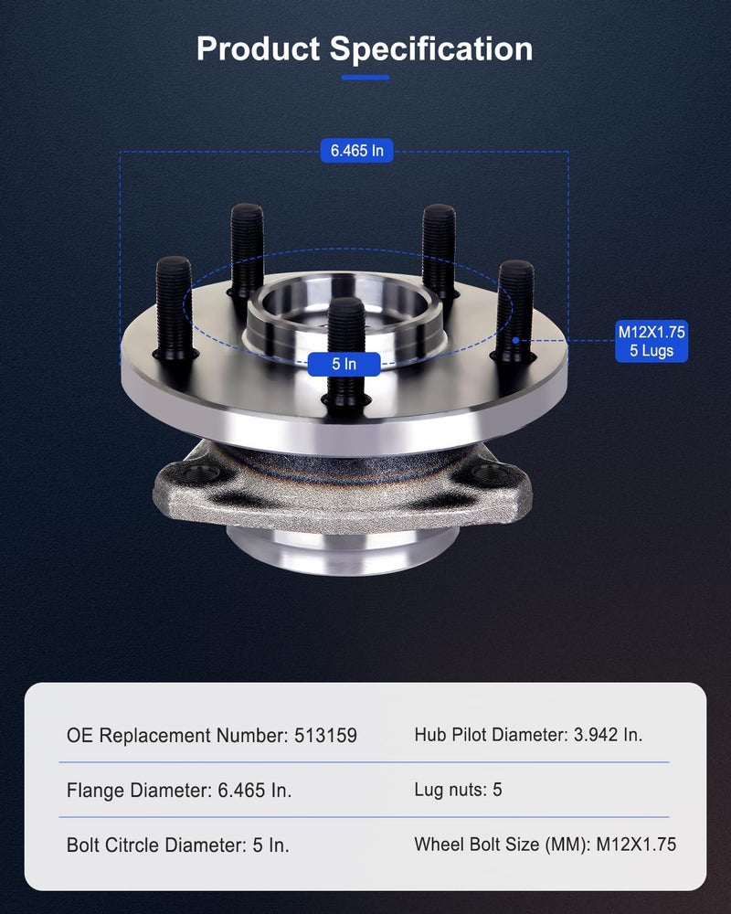 ECCPP Wheel Hub and Bearing Assembly Front 513159 fit 1999-2004 Jeep Grand Cherokee 4.0L 4.7L 5 lugs wheel hub no ABS 3 Bolt Flange - Image 4