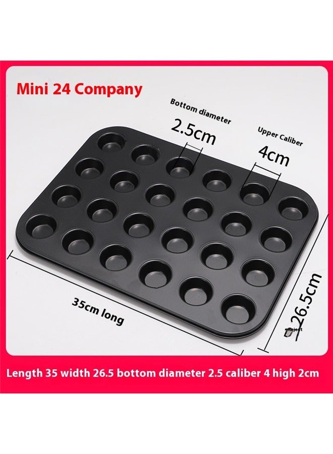 24 Grid Mini Cup Cake Mould Black 35X26.5cm，24-Cup Non-Stick Muffins Pan Round Cupcake Tins Baking Pan Bakeware Carbon Steel Cake Molds for Baking, Making Muffins Cakes, Bread, Cupcakes - Image 2
