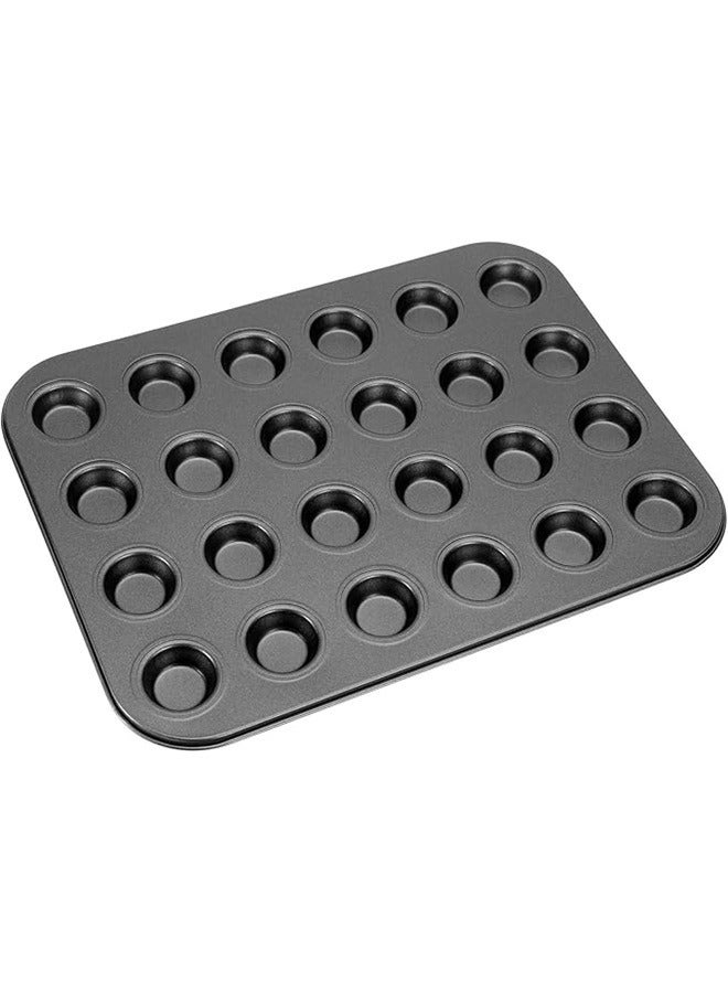 24 Grid Mini Cup Cake Mould Black 35X26.5cm，24-Cup Non-Stick Muffins Pan Round Cupcake Tins Baking Pan Bakeware Carbon Steel Cake Molds for Baking, Making Muffins Cakes, Bread, Cupcakes - Image 1