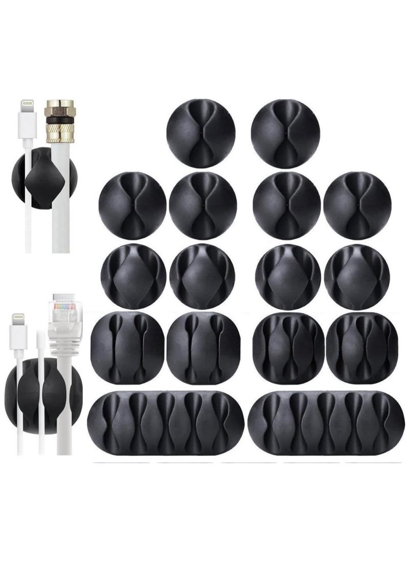 F.A.M.S Cable Clips, 16 Pack Black Cord Organizer Cable Management for Organizing Cable Cords Home and Office, Self Adhesive Cord Holders  - Image 1