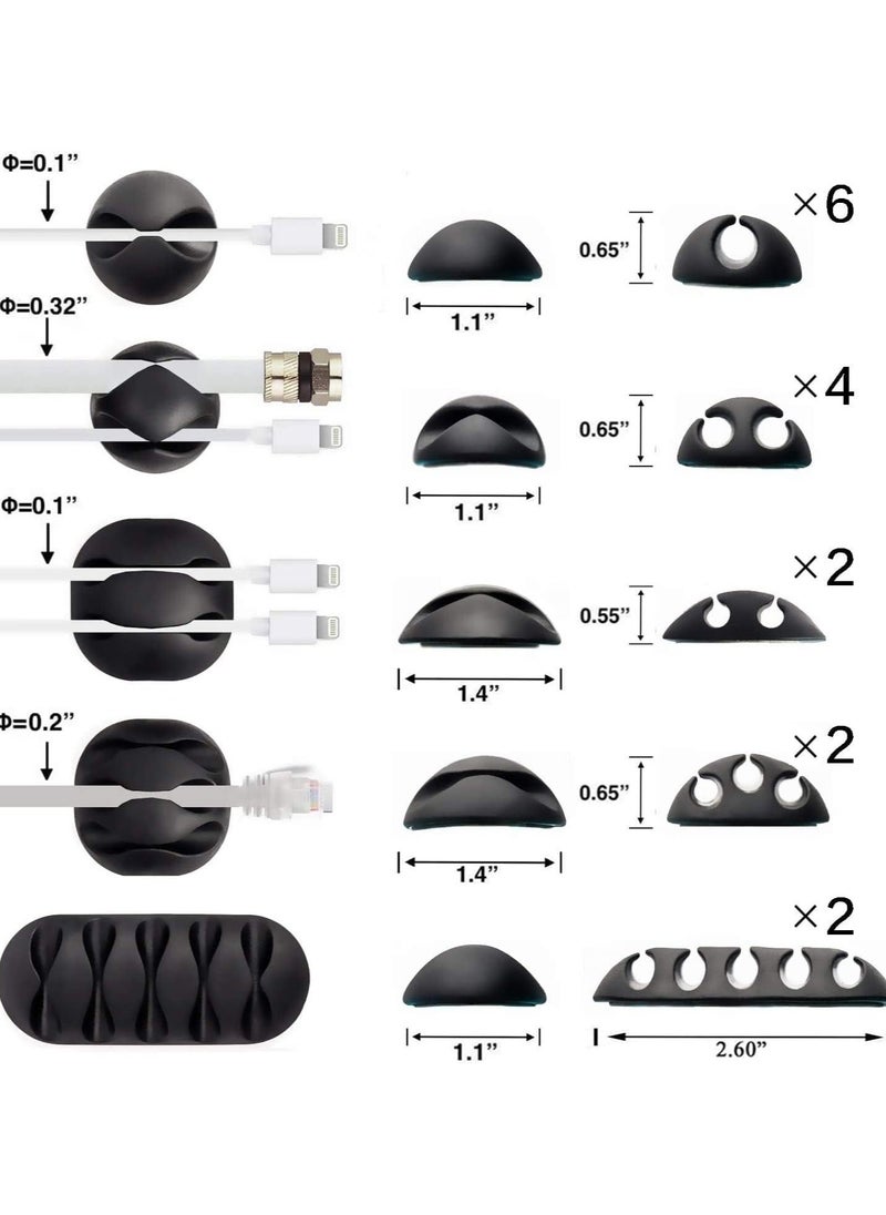 F.A.M.S Cable Clips, 16 Pack Black Cord Organizer Cable Management for Organizing Cable Cords Home and Office, Self Adhesive Cord Holders  - Image 2