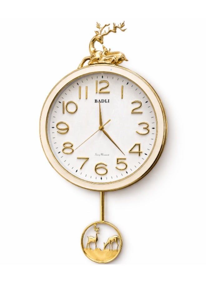 Luxury Baoli Wall Clock with Golden Antlers & Pendulum - Modern Black & Gold Decor Design