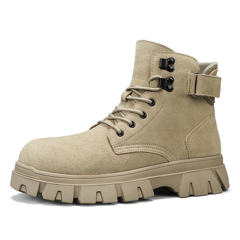 Work Boots For Men 2024 Autum New Thick-Soled Heightening Outdoor Casual Hiking Shoes Fashionable And Versatile Genuine Leather Boots - Image 1