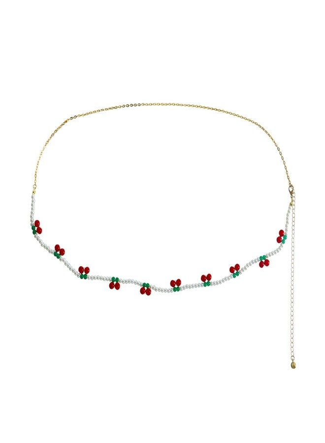 سلاسل خصر مزينة بخرز الكرز الأحمر للنساء، بتصميم بوهيمي، على شكل صدفة، وسلاسل جسم مقاومة للماء على شكل نجم البحر واللؤلؤ، مثالية لفصل الصيف والشاطئ. - Image 1