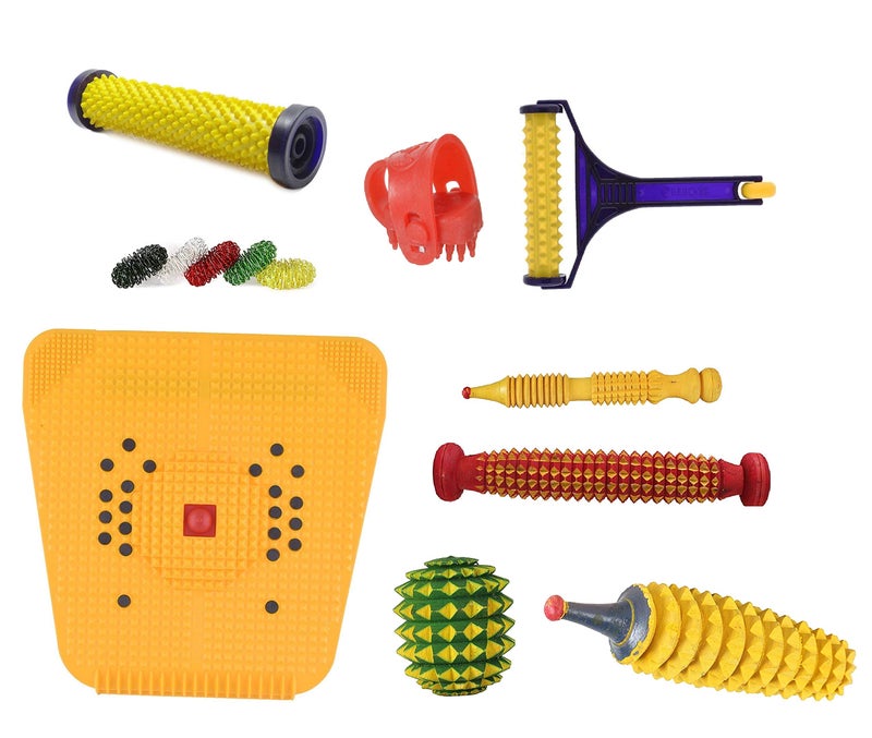 AHCS Manual Acupressure Wooden Foot Massager Roller Magnetic Stress Mat Combo Kit (Set of 9) - Image 1