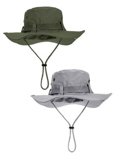 2 Pieces Cotton Safari Hat Wide Brim Fishing Cap Foldable Boonie Hat Double-Sided Outdoor Sun Hat for Men and Women Summer Outdoor Sun Protection Wide Brim Bucket Hat Foldable Safari Boonie Hat