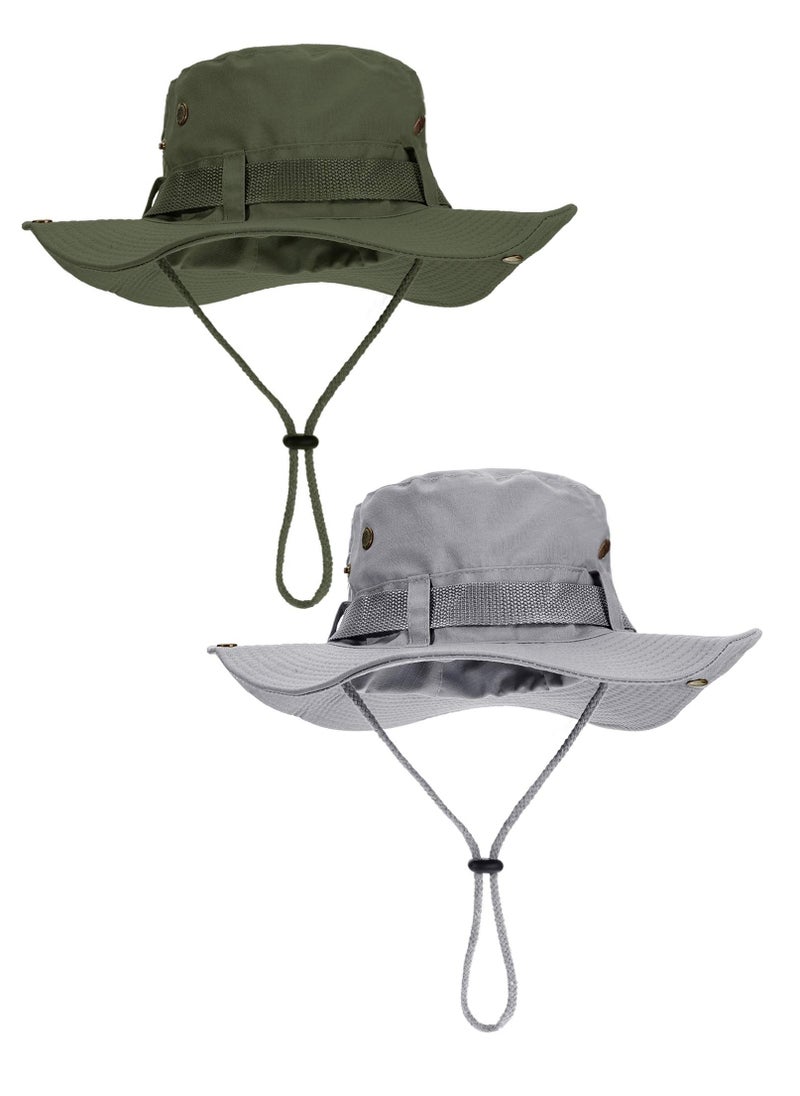 SYOSI - 2 Pieces Cotton Safari Hat Wide Brim Fishing Cap Foldable Boonie Hat Double-Sided Outdoor Sun Hat for Men and Women Summer Outdoor Sun Protection Wide Brim Bucket Hat Foldable Safari Boonie Hat - Image 1
