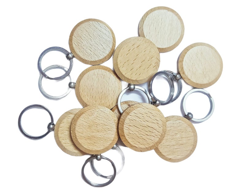 Kidultz Empty Wooden Keychain For DIY Projects - Laser Engravable, Printable & Writable - Pack Of 10 - Different Shapes (Round Shape),Multicolor - Image 2