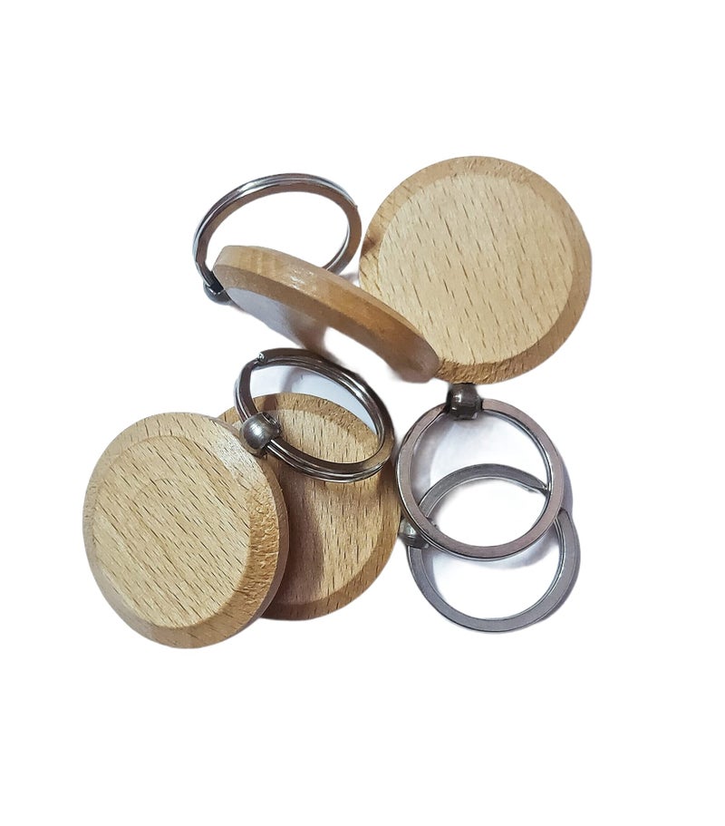 Kidultz Empty Wooden Keychain For DIY Projects - Laser Engravable, Printable & Writable - Pack Of 10 - Different Shapes (Round Shape),Multicolor - Image 3