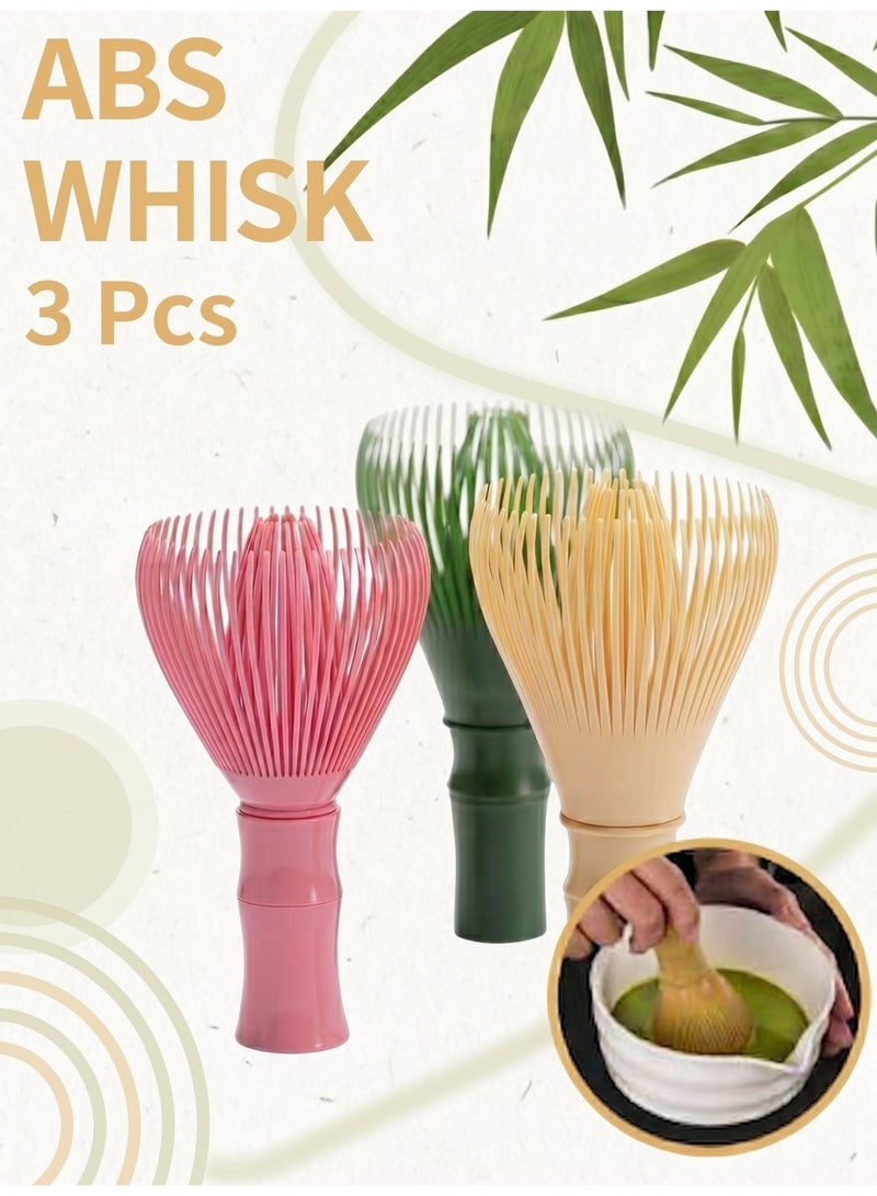 3pc Resin Matcha Whisk, Japanese Chasen, Tea Brush, Detachable, Easy to Clean, Reusable Powder Whisk, Perfect for Matcha Lovers, Holiday Gift (Green, Yellow, Pink，Without Stand) - Image 1