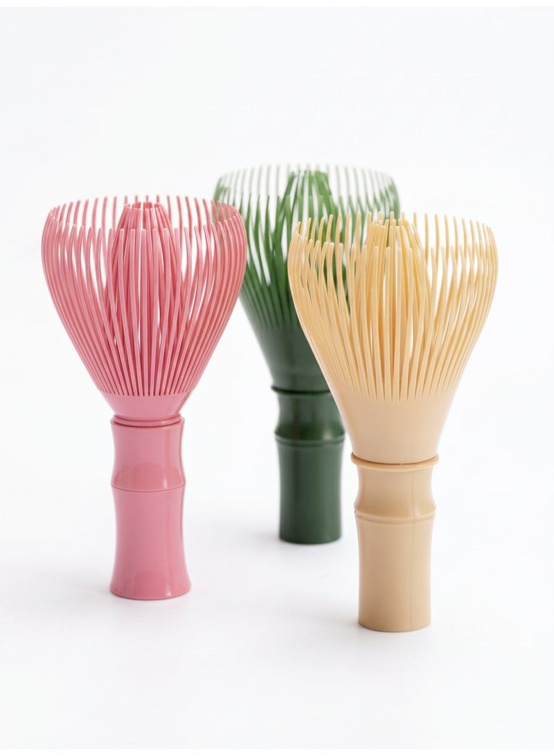 3pc Resin Matcha Whisk, Japanese Chasen, Tea Brush, Detachable, Easy to Clean, Reusable Powder Whisk, Perfect for Matcha Lovers, Holiday Gift (Green, Yellow, Pink，Without Stand) - Image 2