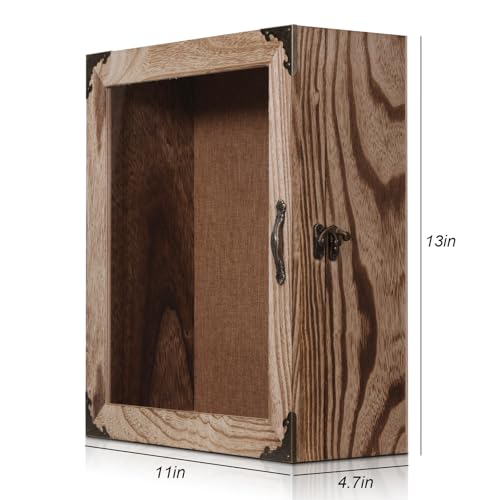 KAASTHAA Shadow Box Frame 11x13, Depth 5in Shadow Boxes Display Cases, Rustic Burnt Wood, Vintage Metal Accents, Acrylic Door, Metal Handle and Latch, Linen Back - Image 4