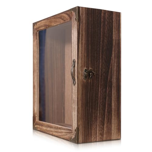 KAASTHAA Shadow Box Frame 11x13, Depth 5in Shadow Boxes Display Cases, Rustic Burnt Wood, Vintage Metal Accents, Acrylic Door, Metal Handle and Latch, Linen Back - Image 1