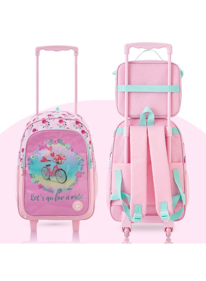 Eazy Kids حقيبة مدرسية بعجلات للأطفال 17 بوصة من إيزي كيدز - مجموعة قيمة 5 في 1 مع عجلات - حقيبة ظهر، حقيبة غداء، زجاجة ماء، صندوق غداء وعلبة أقلام، وردي - Image 4