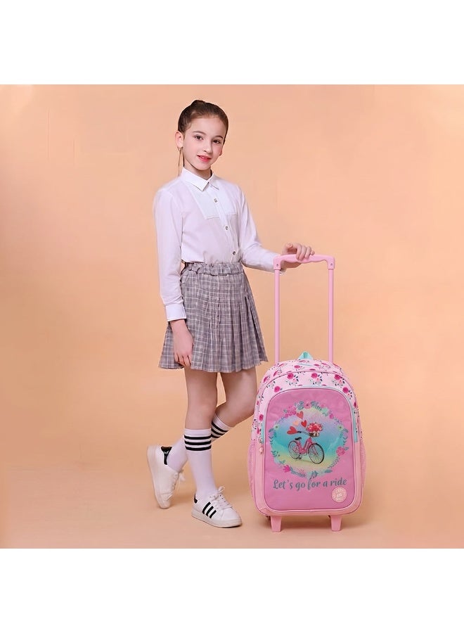Eazy Kids حقيبة مدرسية بعجلات للأطفال 17 بوصة من إيزي كيدز - مجموعة قيمة 5 في 1 مع عجلات - حقيبة ظهر، حقيبة غداء، زجاجة ماء، صندوق غداء وعلبة أقلام، وردي - Image 3