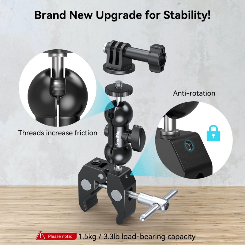 SMALLRIG Camera Mount Clamp Kit, Ball Head Magic Arm with Clamp, Super Clamp with Non-Slip Threads, for Gopro, Webcam, Camera, Phone, Monitor and Light - Image 2