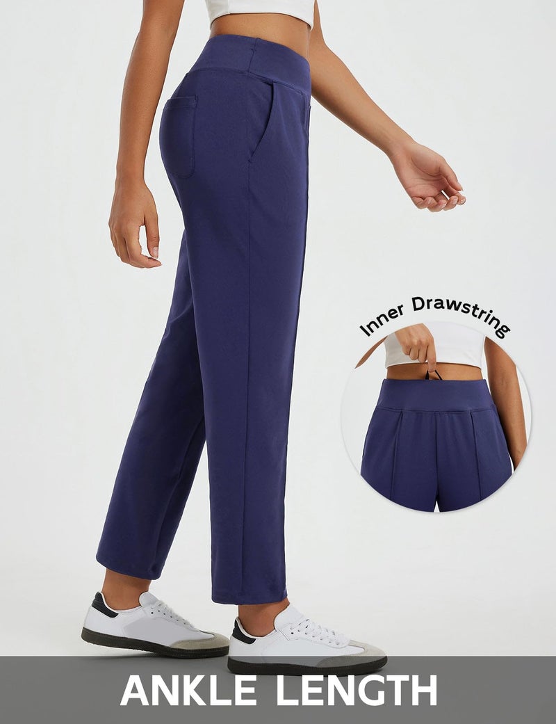 baleaf Womens Travel Pants Stretch Petite Dressy with Pockets Ankle 7/8 Business Casual Golf Work Slacks Navy Blue L - Image 4
