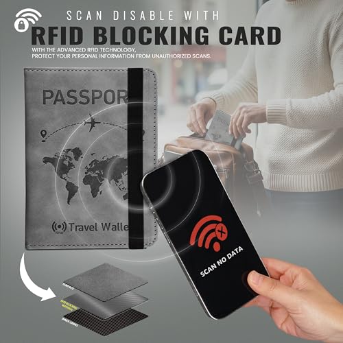DAHSHA Grey RFID Blocking PU Leather Travel Passport Holder Cover Travel Wallet Organiser Passport Case Travel Document Organiser for Men & Women(14.58 X 11CM) - Image 5
