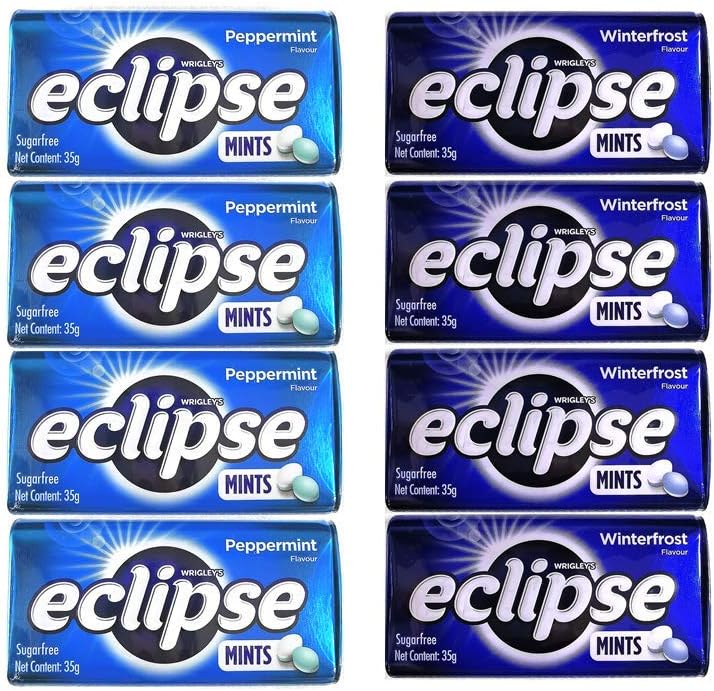 grace_nnvg Pack of 8 Eclipse Sugarfree Mint Candy - Breath Freshener - 1.2 oz per Tin - 50 Mints per Tin (4X Peppermint and 4X Winterfrost) - Image 1