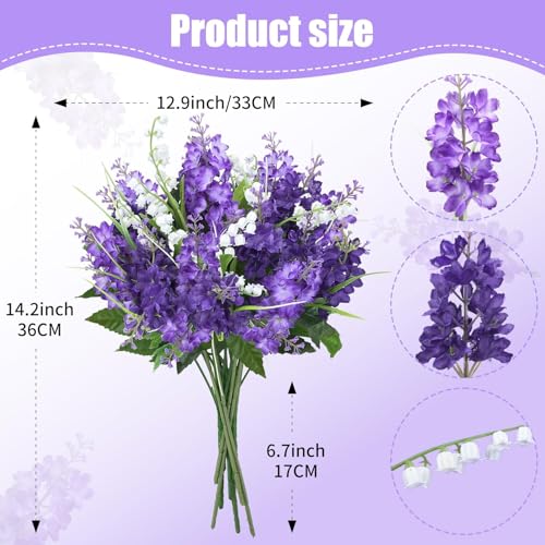 HO2NLE 10Pcs Lilac Flowers Artificial Bouquet Fake Purple Flowers Faux Lilacs Mix Bush Artificial Purple Silk Flower Bulk Arrangements Summer for Table Centerpieces Home Kitchen Wedding Decorations - Image 3