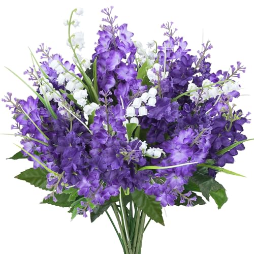 HO2NLE 10Pcs Lilac Flowers Artificial Bouquet Fake Purple Flowers Faux Lilacs Mix Bush Artificial Purple Silk Flower Bulk Arrangements Summer for Table Centerpieces Home Kitchen Wedding Decorations - Image 1