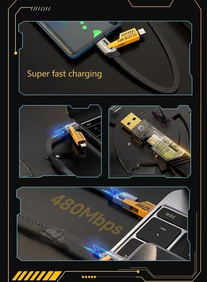 Mech-Style 4-in-1 Fast Charging Cable (65W Fast Charge/Tinned Copper Core/Triple-Device Simultaneous Charging) - Image 2