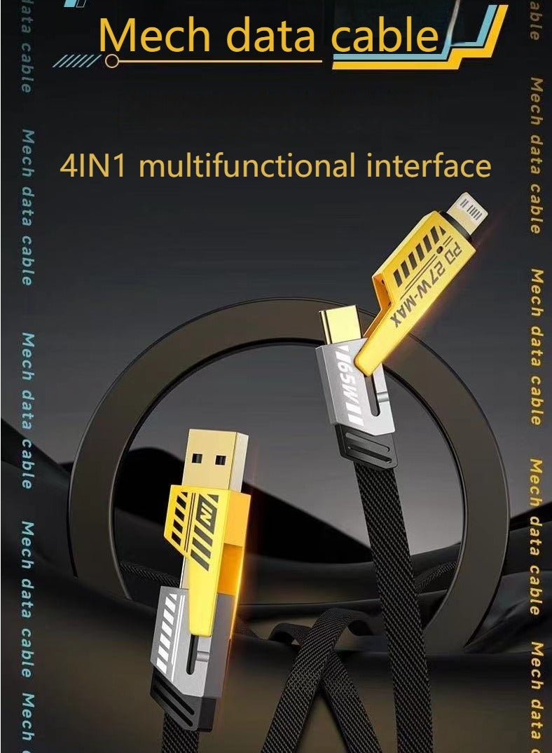 Mech-Style 4-in-1 Fast Charging Cable (65W Fast Charge/Tinned Copper Core/Triple-Device Simultaneous Charging) - Image 1