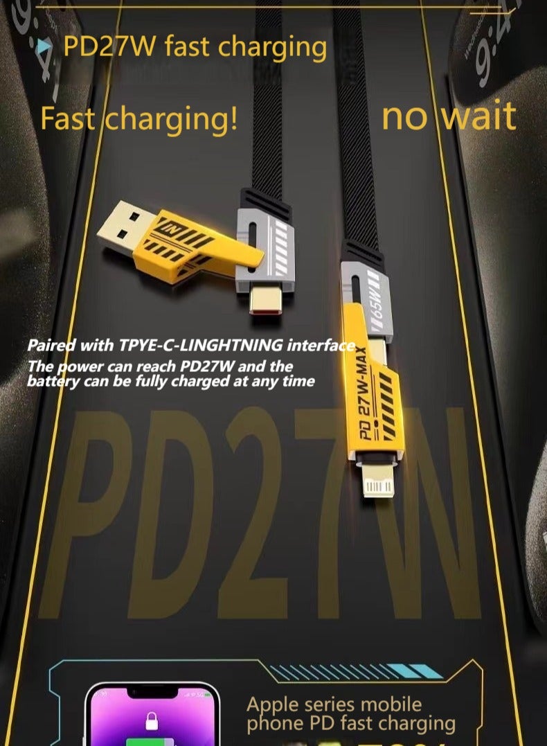 Mech-Style 4-in-1 Fast Charging Cable (65W Fast Charge/Tinned Copper Core/Triple-Device Simultaneous Charging) - Image 5
