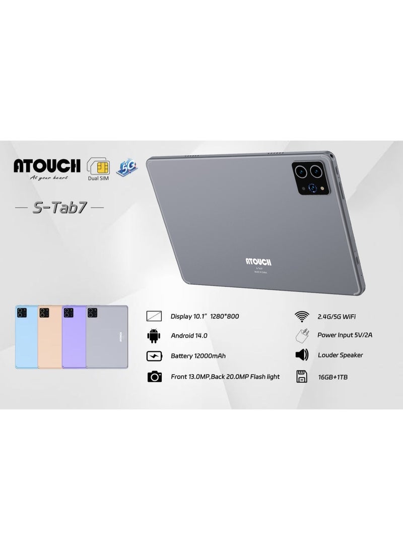 أتتش تابلت S-Tab7 10.1 بوصة أندرويد 14 مع لوحة مفاتيح وفأرة 16 جيجابايت رام 1 تيرابايت روم شريحة مزدوجة 5G واي فاي بلوتوث تابلت ذكي مع قلم وغطاء - رمادي - Image 3