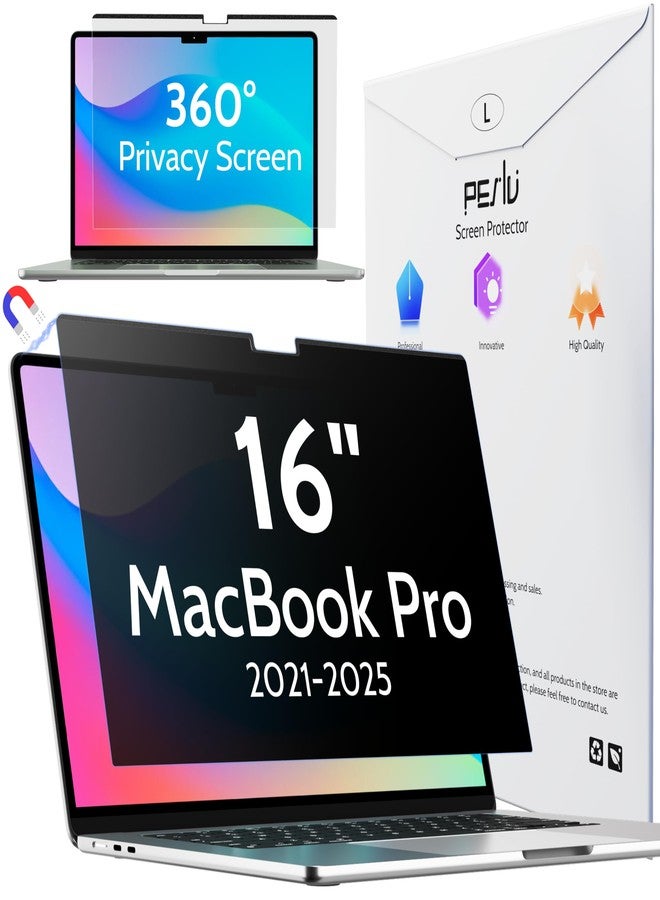 Peslv Magnetic 360° Privacy Screen for Macbook Pro 16 Inch (2021-2024, M1, M2, M3, M4), Removable Matte Anti Glare Blue Light Protector 4 Way Private Security Filter for Mac Laptop Computer - Image 1