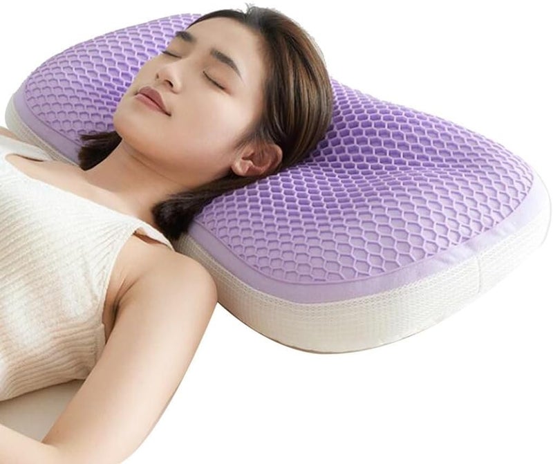 CHERRYLAND Memory Foam Pillow Contour Cervical Orthopedic Supports Neck Pain and Shoulder Pain for Sleeping, Ergonomic Cervical Pillow Neck Support Pillow for Side Back (TPE- Purple Pillow) - Image 1