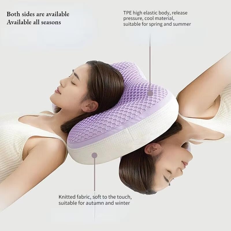 CHERRYLAND Memory Foam Pillow Contour Cervical Orthopedic Supports Neck Pain and Shoulder Pain for Sleeping, Ergonomic Cervical Pillow Neck Support Pillow for Side Back (TPE- Purple Pillow) - Image 2