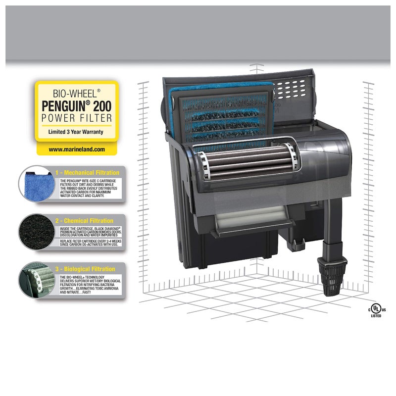 Marineland Penguin Bio-Wheel Power Filter 200 GPH, Multi-Stage Aquarium Filtration - Image 2