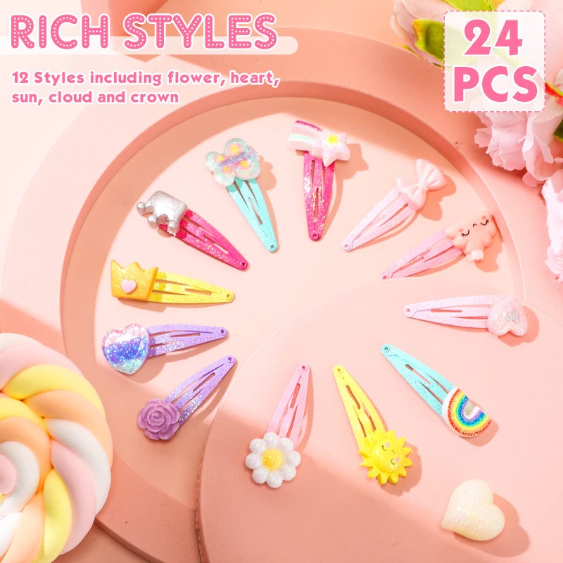 Hanaive 24 Pcs Rainbow Unicorn Clips Metal Clips Butterfly Snap Barrettes Cute Mermaid Hair Pins Sparkly Animal Hair Accessories for Toddlers Little Girls Birthday Party Gifts(Lovely Pattern) - Image 3