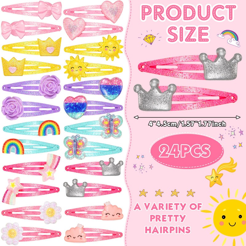 Hanaive 24 Pcs Rainbow Unicorn Clips Metal Clips Butterfly Snap Barrettes Cute Mermaid Hair Pins Sparkly Animal Hair Accessories for Toddlers Little Girls Birthday Party Gifts(Lovely Pattern) - Image 2